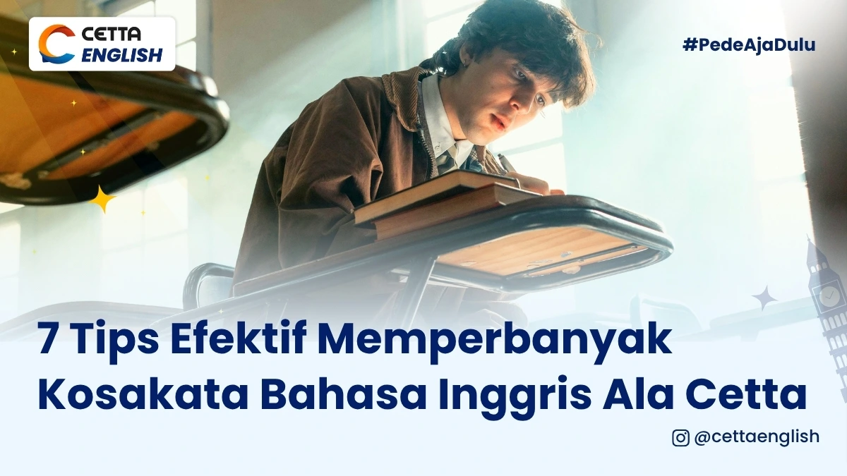 ilustrasi laki-lak yang belajar dengan tips efektif memperbanyak kosakata bahasa Inggris