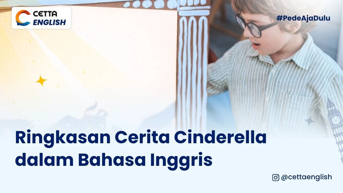ilustrasi anak-anak yang membaca rinkasan cerita cinderella dalam bahasa Inggris