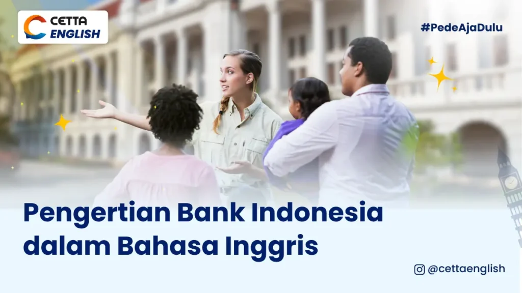 suasana Bank Indonesia yang sedang didatangi turis yang dipandu oleh seorang pemandu pariwisata