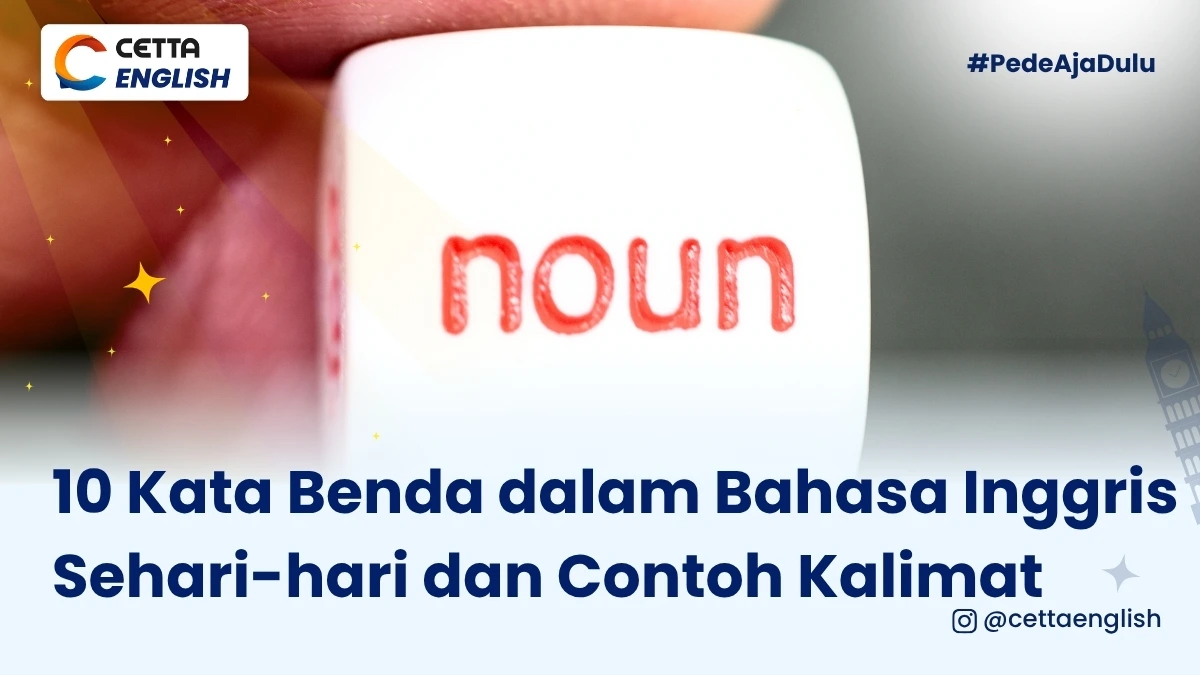 Sebuah dadu bertuliskan noun atau kata benda dalam bahasa Inggris|gambar tulisan NOUN berwarna merah diatas satu sisi dadu