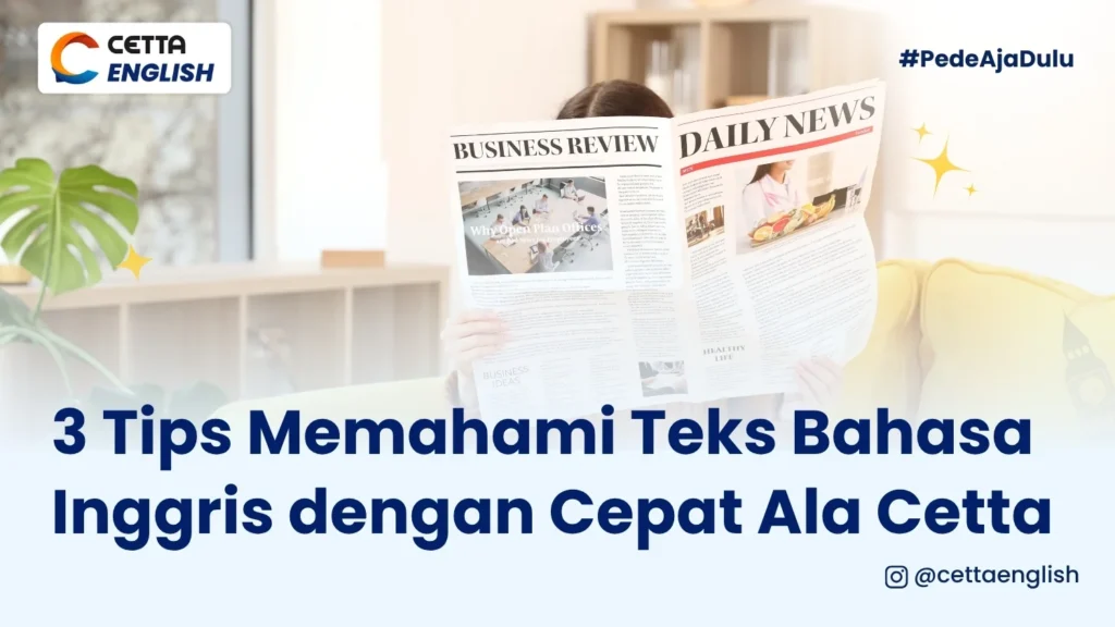 Seorang wanita membaca koran berbahasa inggris karena memahami cara membaca teks bahasa inggris dengan cepat|teks bahasa Inggris