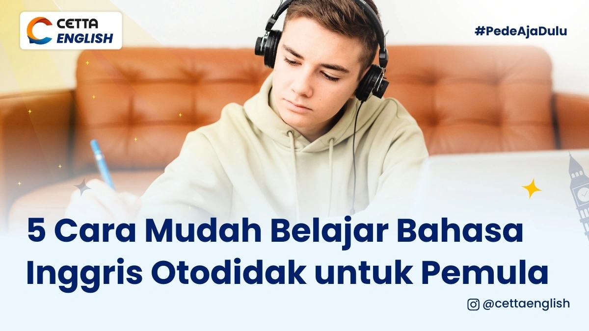 seorang pria sedang belajar untuk mengingkatkan skill bahasa inggrisnya menggunakan cara cepat belajar bahasa inggris untuk pemula dari tutor Cetta|papan tulis bertulisan english untuk pemula