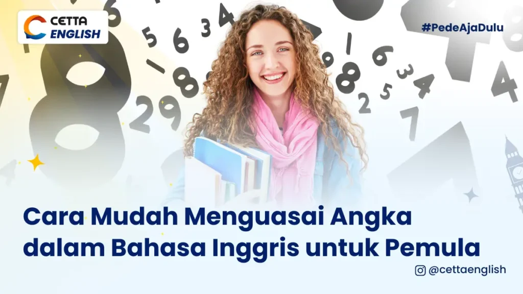 seorang perempuan terlihat tersenyum sambil memegang beberapa arsip dengan background angka-angka di belakangnya