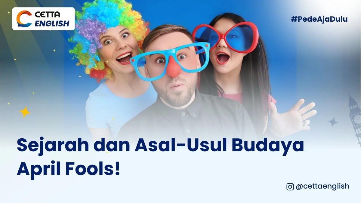 Foto seorang pria dan dua wanita berpose lucu menggunakan aksesoris seperti kacamata besar dan wig